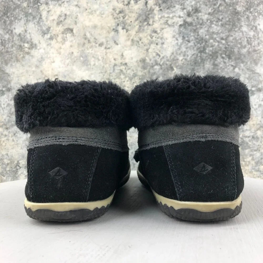Sperry Women's Size 9M Top Sider Elayna Black Leather Faux Fur Duck Boot Booties